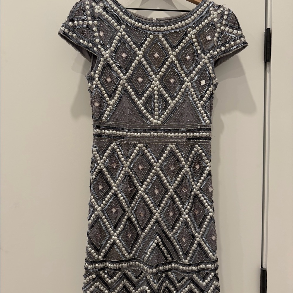Adrianna Papell Silver Embellished Dress